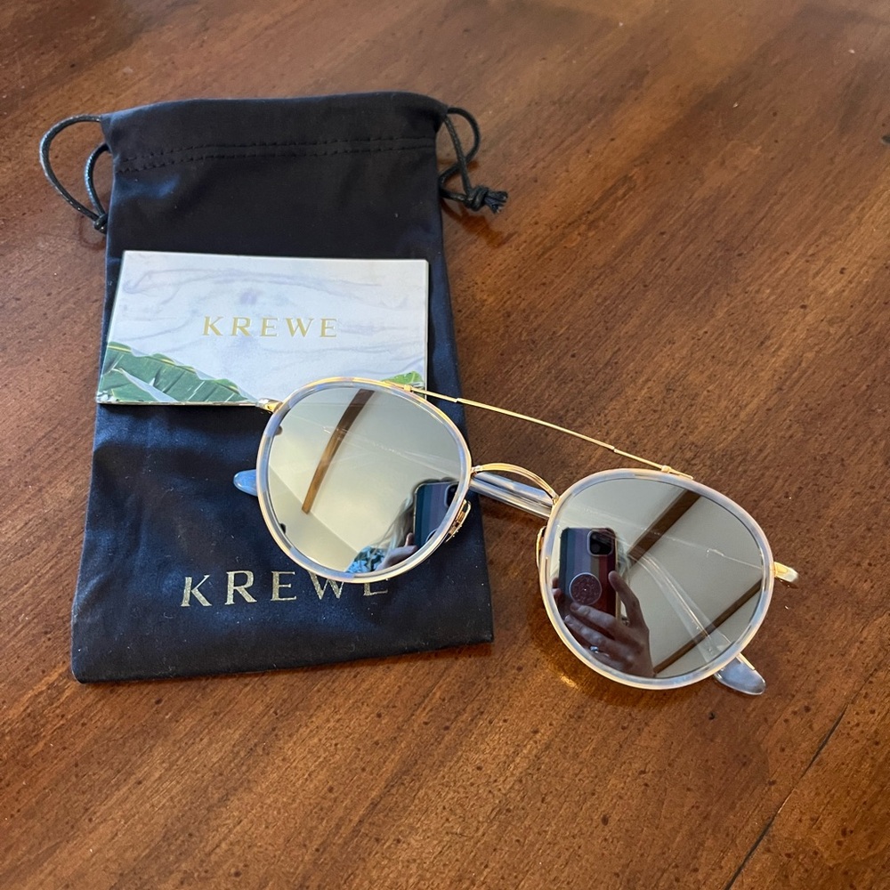 Krewe Porter 18K Titanium + Opaline Mirrored Sunglasses